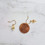Maple Leaf Earrings, tiny gold leaf earring, fall earring, autumn earring, small gold leaf earring, gold leaf dangle, gold maple leaf - Constant Baubling