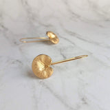 Lotus Leaf Earrings, gold lily pads, small lotus earring, little gold leaves, lilypad dangle earring, latching kidney wires, rebirth, frog - Constant Baubling