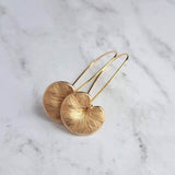 Lotus Leaf Earrings, gold lily pads, small lotus earring, little gold leaves, lilypad dangle earring, latching kidney wires, rebirth, frog - Constant Baubling