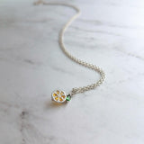 Lemon Necklace, small crystal lemon, lemon charm, fruit necklace, citrus fruit, silver lemon pendant, delicate silver chain, tiny pendant - Constant Baubling