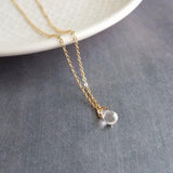 Clear Water Drop Necklace -  very tiny glass pendant, 14K gold fill chain, delicate small little teardrop, bridesmaid gift for her under 30 - Constant Baubling