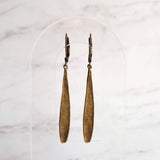 Long Thin Teardrop Earrings, bronze drop earring, long skinny earring, antique bronze earring, rustic earring, narrow drop earring leverback - Constant Baubling