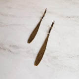 Long Thin Teardrop Earrings, bronze drop earring, long skinny earring, antique bronze earring, rustic earring, narrow drop earring leverback - Constant Baubling