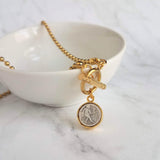 Large Gold Ball Chain Necklace, front toggle clasp necklace, coin pendant, gold coin charm, chunky gold necklace, coin necklace, thick chain - Constant Baubling