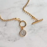 Large Gold Ball Chain Necklace, front toggle clasp necklace, coin pendant, gold coin charm, chunky gold necklace, coin necklace, thick chain - Constant Baubling