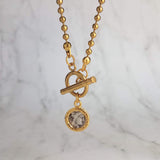 Large Gold Ball Chain Necklace, front toggle clasp necklace, coin pendant, gold coin charm, chunky gold necklace, coin necklace, thick chain - Constant Baubling