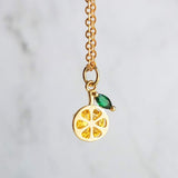 Lemon Necklace, small crystal lemon, lemon charm, fruit necklace, citrus fruit, silver lemon pendant, delicate silver chain, tiny pendant - Constant Baubling