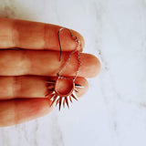 Rose Gold Sun Earrings, sunburst shape, long delicate chain dangle, spear point earring, ray of sunshine earring, semicircle earring, dagger - Constant Baubling