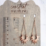 Rose Gold Sun Earrings, sunburst shape, long delicate chain dangle, spear point earring, ray of sunshine earring, semicircle earring, dagger - Constant Baubling