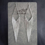 Silver Chain Earrings - long chain fringe, snake chain, chain tassel, v shape chandelier, silver chain earring, long chain tassel, bold 6" - Constant Baubling