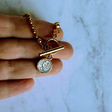 Large Gold Ball Chain Necklace, front toggle clasp necklace, coin pendant, gold coin charm, chunky gold necklace, coin necklace, thick chain - Constant Baubling