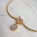 Large Gold Ball Chain Necklace, front toggle clasp necklace, coin pendant, gold coin charm, chunky gold necklace, coin necklace, thick chain - Constant Baubling