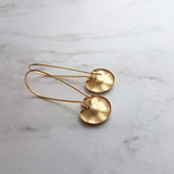 Lotus Leaf Earrings, gold lily pads, small lotus earring, little gold leaves, lilypad dangle earring, latching kidney wires, rebirth, frog - Constant Baubling
