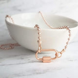 Rose Gold Ball Chain Necklace, chunky front clasp necklace, carabiner clasp, rose gold ball necklace, large oval clasp, screw clasp necklace - Constant Baubling