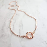 Large Ball Chain Necklace, rose gold ball chain, chunky front clasp necklace, carabiner clasp, large round clasp, rose gold ball necklace - Constant Baubling