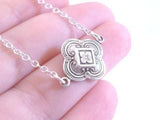 Silver Clover Necklace, small silver clover necklace, luck necklace, antique silver, 4 lobe pendant, ornate necklace, St Patrick's Day gift - Constant Baubling