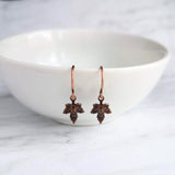 Small Copper Earrings - maple leaf - little tiny micro mini antique finish leaves - minimalist aged dangle charm - rustic tree autumn child - Constant Baubling
