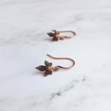 Small Copper Earrings - maple leaf - little tiny micro mini antique finish leaves - minimalist aged dangle charm - rustic tree autumn child - Constant Baubling