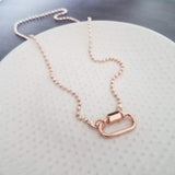 Rose Gold Ball Chain Necklace, chunky front clasp necklace, carabiner clasp, rose gold ball necklace, large oval clasp, screw clasp necklace - Constant Baubling