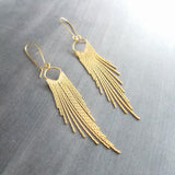 Gold Fringe Earrings - thin chain strand earring, chain dangle, v shape chain, gold chain fringe, gold chain tassel, 4" long earring, sexy - Constant Baubling