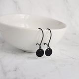 Black Disk Earrings - matte black earring, small disk earring, black leverback, all black earring, circle charm earring, small round disk - Constant Baubling