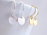 Tiny Disc Earrings, extra small earring, mini disk earring, silver coin earring, plain round earring, little gold disk, round silver dangle - Constant Baubling