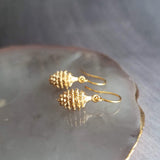 Gold Pine Cone Earrings, small pinecone earring, little pine cone, fall earring, autumn earring, matte gold harvest earring, nature earring - Constant Baubling