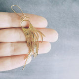 Gold Fringe Earrings - thin chain strand earring, chain dangle, v shape chain, gold chain fringe, gold chain tassel, 4" long earring, sexy - Constant Baubling