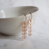 Long Rose Gold Earrings, v shaped earrings, rose gold arrow earrings, chevron earrings, arrows earrings, long flexible earrings, pink gold - Constant Baubling