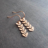 Long Rose Gold Earrings, v shaped earrings, rose gold arrow earrings, chevron earrings, arrows earrings, long flexible earrings, pink gold - Constant Baubling