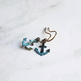 Tiny Anchor Earrings, rustic anchor earring, patina anchor earring, anchor dangle, verdigris patina earring, blue green bronze rust, small - Constant Baubling