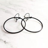 Black Hoop Earrings, black circle earring, black hoop earring, black open circle earring, black ring earring, thin black circle earring - Constant Baubling