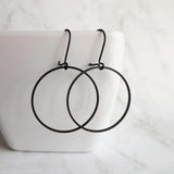 Black Hoop Earrings, black circle earring, black hoop earring, black open circle earring, black ring earring, thin black circle earring - Constant Baubling