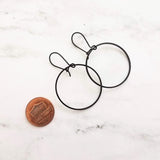 Black Hoop Earrings, black circle earring, black hoop earring, black open circle earring, black ring earring, thin black circle earring - Constant Baubling