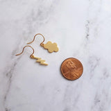 Storm Cloud Earrings, gold cloud earring, mismatched earring, weather earring, gold lightning earring, bolt earring, thunder earring - Constant Baubling