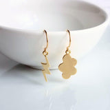 Storm Cloud Earrings, gold cloud earring, mismatched earring, weather earring, gold lightning earring, bolt earring, thunder earring - Constant Baubling