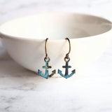 Tiny Anchor Earrings, rustic anchor earring, patina anchor earring, anchor dangle, verdigris patina earring, blue green bronze rust, small - Constant Baubling