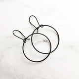 Black Hoop Earrings, black circle earring, black hoop earring, black open circle earring, black ring earring, thin black circle earring - Constant Baubling