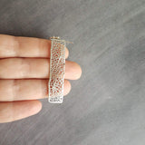 Long Silver Rectangle Earrings, skeleton leaf earring, organic shape earring, silver filigree earring, long thin rectangle earring, narrow - Constant Baubling