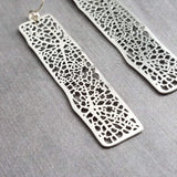 Long Silver Rectangle Earrings, skeleton leaf earring, organic shape earring, silver filigree earring, long thin rectangle earring, narrow - Constant Baubling