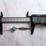 Long Copper Feather Earrings, verdigris patina earring, long rustic earring, long narrow earring, rust brown blue earring, blue patina disk - Constant Baubling