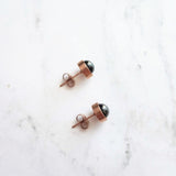Rose Gold Stud Earrings, gazing ball earring, faux hematite earring, small round earring, stainless steel, 8mm hypoallergenic, silver black - Constant Baubling