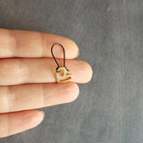 Simple Gold Heart Earrings, matte black kidney hook, asymmetrical heart earring, Valentine's Day earring, galentine gift, gold heart outline - Constant Baubling