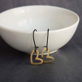 Simple Gold Heart Earrings, matte black kidney hook, asymmetrical heart earring, Valentine's Day earring, galentine gift, gold heart outline - Constant Baubling