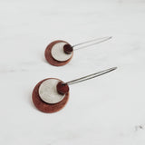 Copper Disk Earrings, silver copper earring, copper circles earring, flat circle earring, stacked disk earring, antique copper disk earring - Constant Baubling
