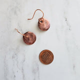 Copper Disk Earrings, copper earrings, rustic earring, wavy disk earring, patina earring, blue green earring, verdigris patina, round disk - Constant Baubling