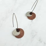 Copper Disk Earrings, silver copper earring, copper circles earring, flat circle earring, stacked disk earring, antique copper disk earring - Constant Baubling