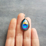 Peacock Earrings, feather earrings, stainless steel earring, bright color feather lever back earring hypoallergenic silver tear drop earring - Constant Baubling