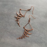 Copper Fishbone Earrings, antique copper chandelier, long copper earrings, 3 inch, hammered copper earrings, fish bone earring, statement - Constant Baubling