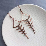 Copper Fishbone Earrings, antique copper chandelier, long copper earrings, 3 inch, hammered copper earrings, fish bone earring, statement - Constant Baubling
